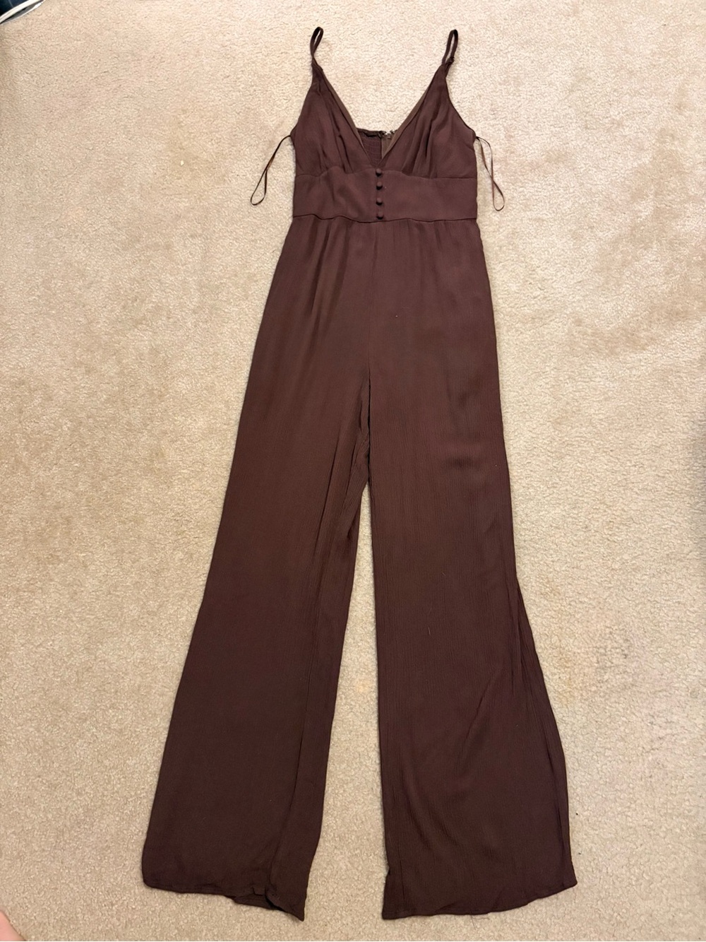 Brown V-Neck Wide-Leg Jumpsuit